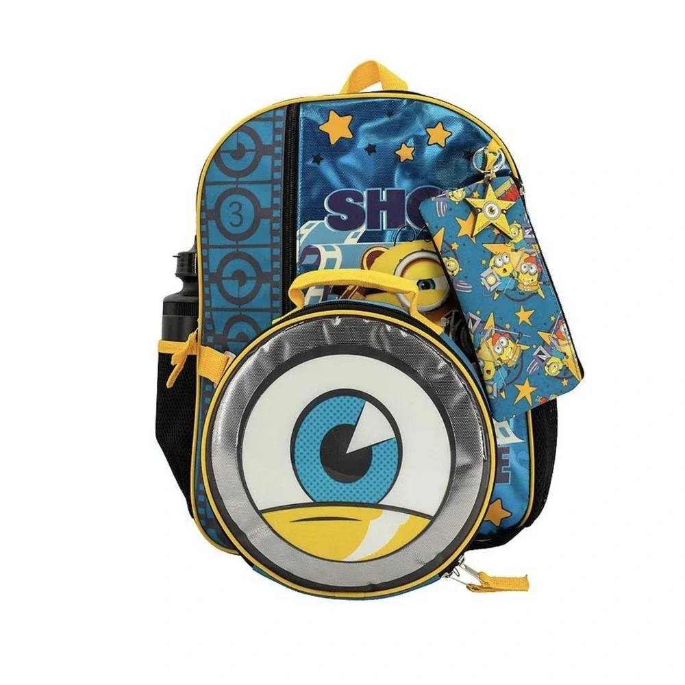 Despicable Me Minions 5 Piece Backpack Set/Lunch Bag/Case/carabiner/Key Chain